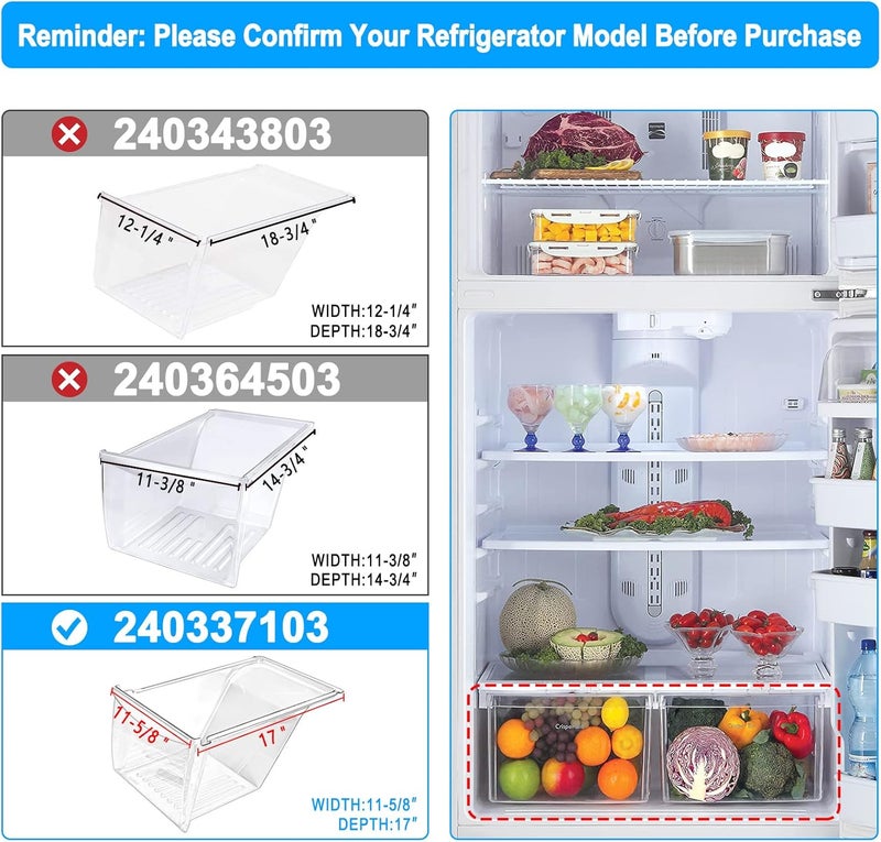 S-Union [2 PACK] Upgraded 240337103 Refrigerator Crisper Drawers Bins Compatible with Frigidaire Kenmore, Frigidaire Drawer Replacement for 240337100 AP2115741 240323007, Food-grade Materials - Image 2